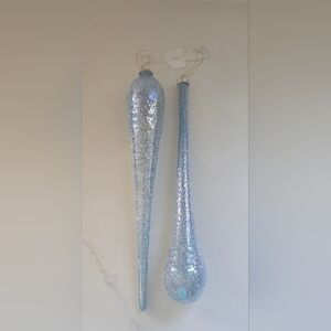 Melrose International Drop Glass Christmas Ornaments Blue‎ Set Of Two 12-in New
